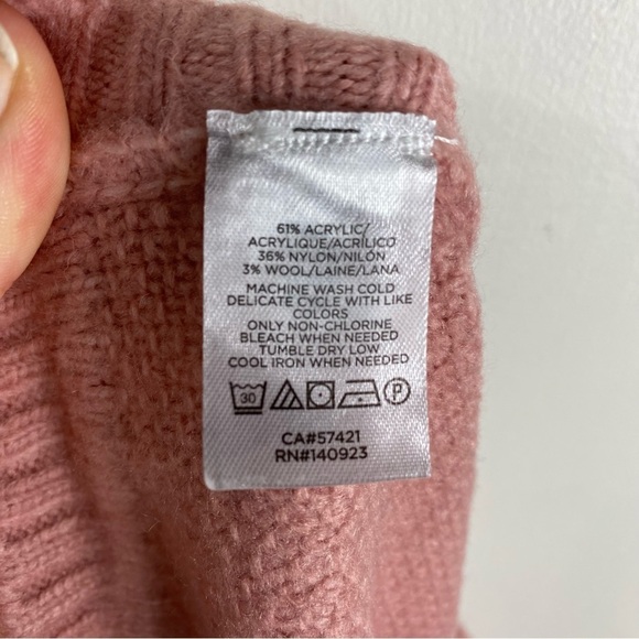 LOFT Ribbed Knit Wool Blend Pullover Poncho Shawl Sweater Blush Pink Size M/L - Picture 5 of 5